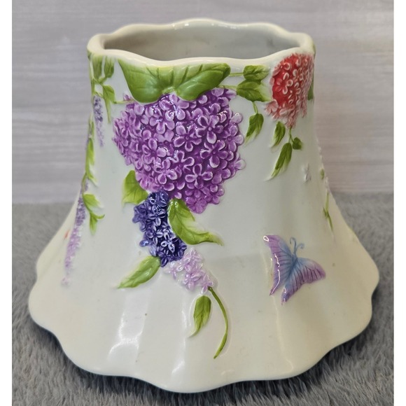 Yankee Candle Hydrangea Butterfly Ceramic Jar Shade Topper Floral 1161496 White - Picture 2 of 5
